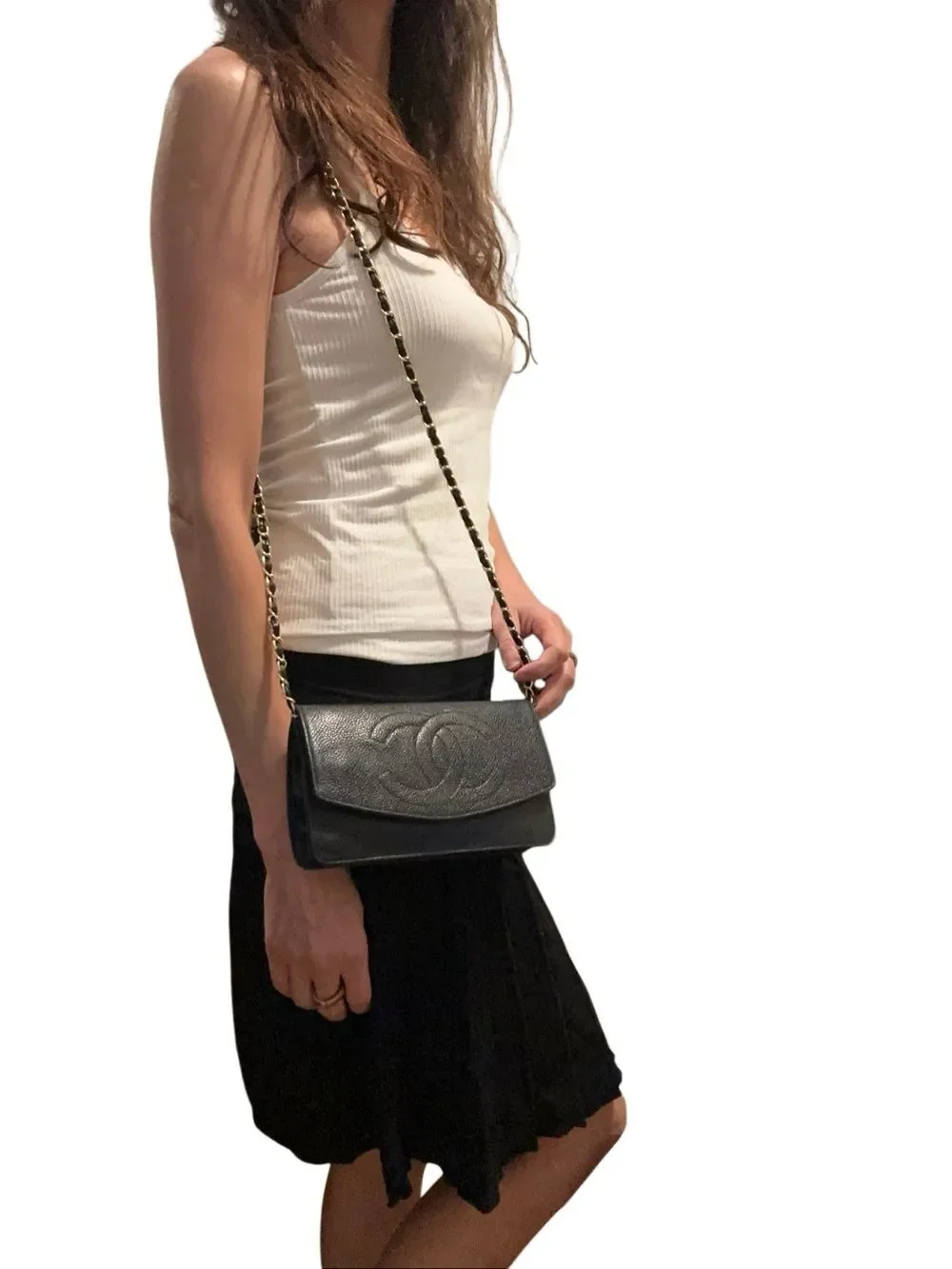 CHANEL Black Textured Caviar Leather Flap Clutch